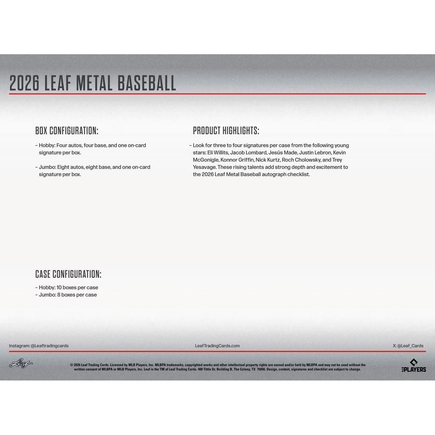 2026 Leaf Metal Baseball Hobby Box