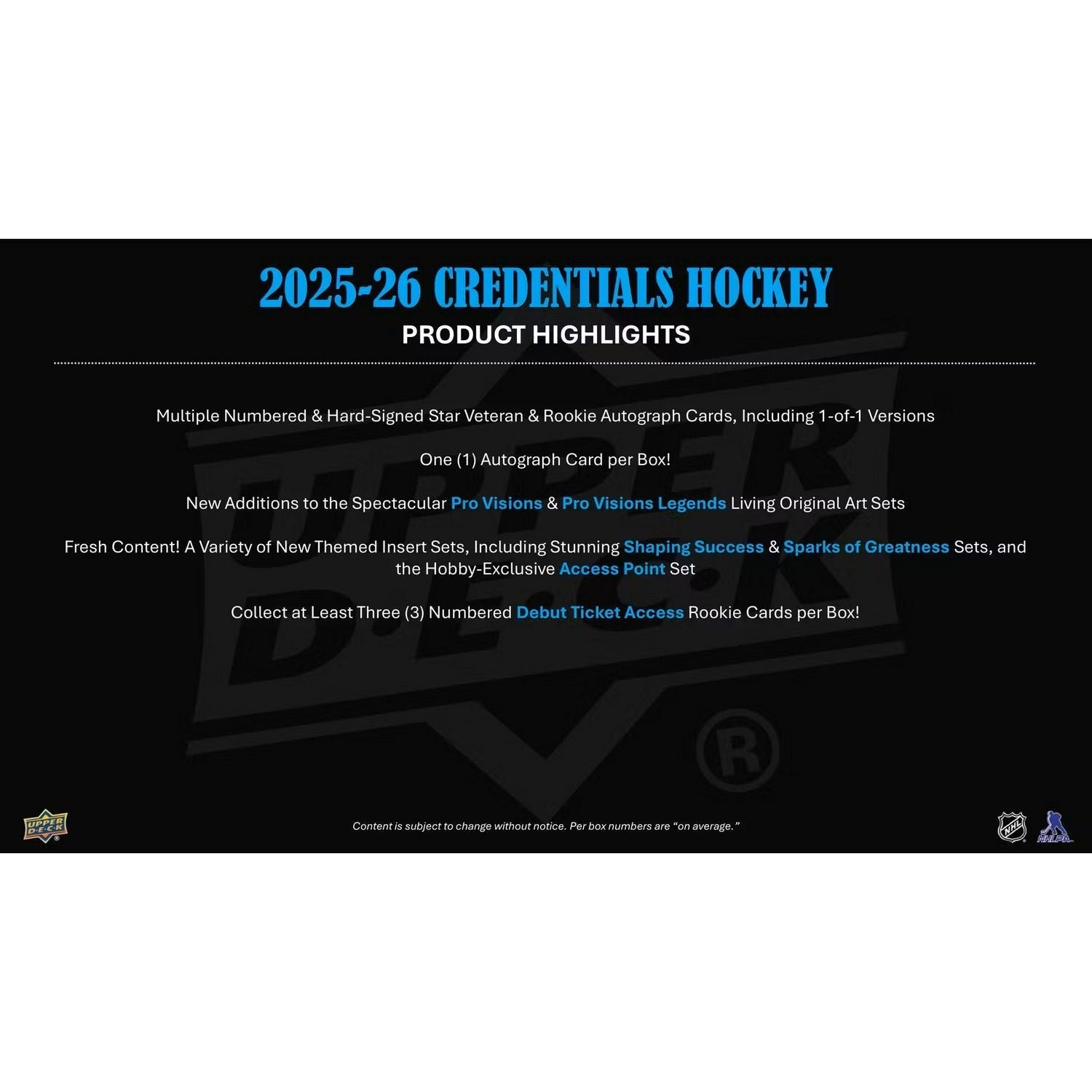 2025-26 Upper Deck Credentials Hockey Hobby Box *Contact Us To Order*