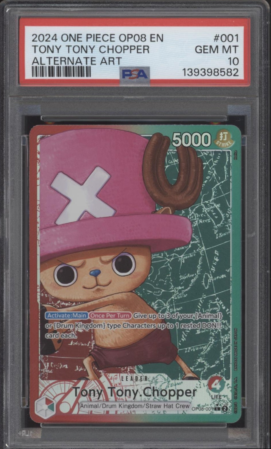 Tony Tony Chopper One Piece Card Game OP08 Alternate Art #001 PSA 10