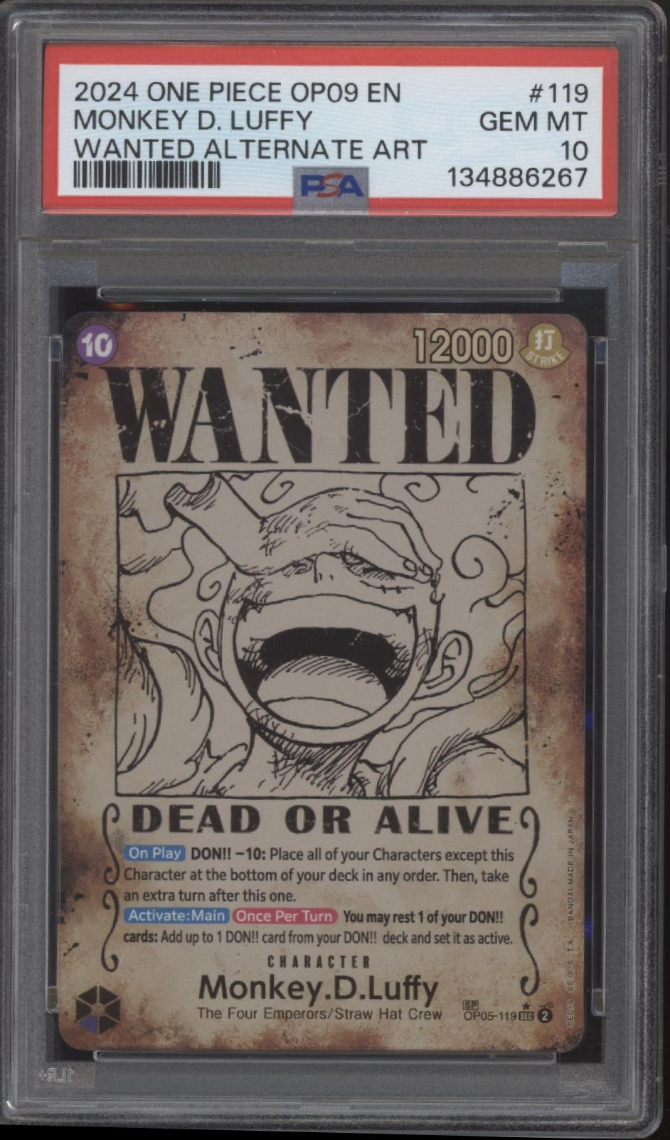 Monkey D Luffy One Piece Card Game OP09 Wanted Alternate Art #119 PSA 10