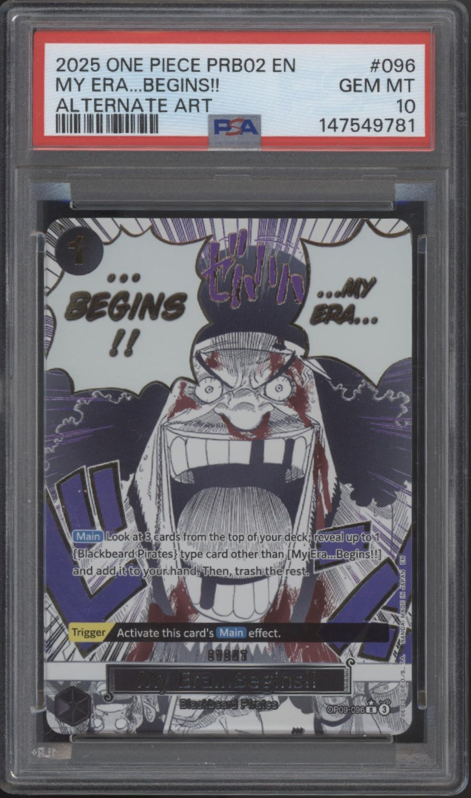 My Era ... Begins!! One Piece Card Game PRB02 Alternate Art #096 PSA 10