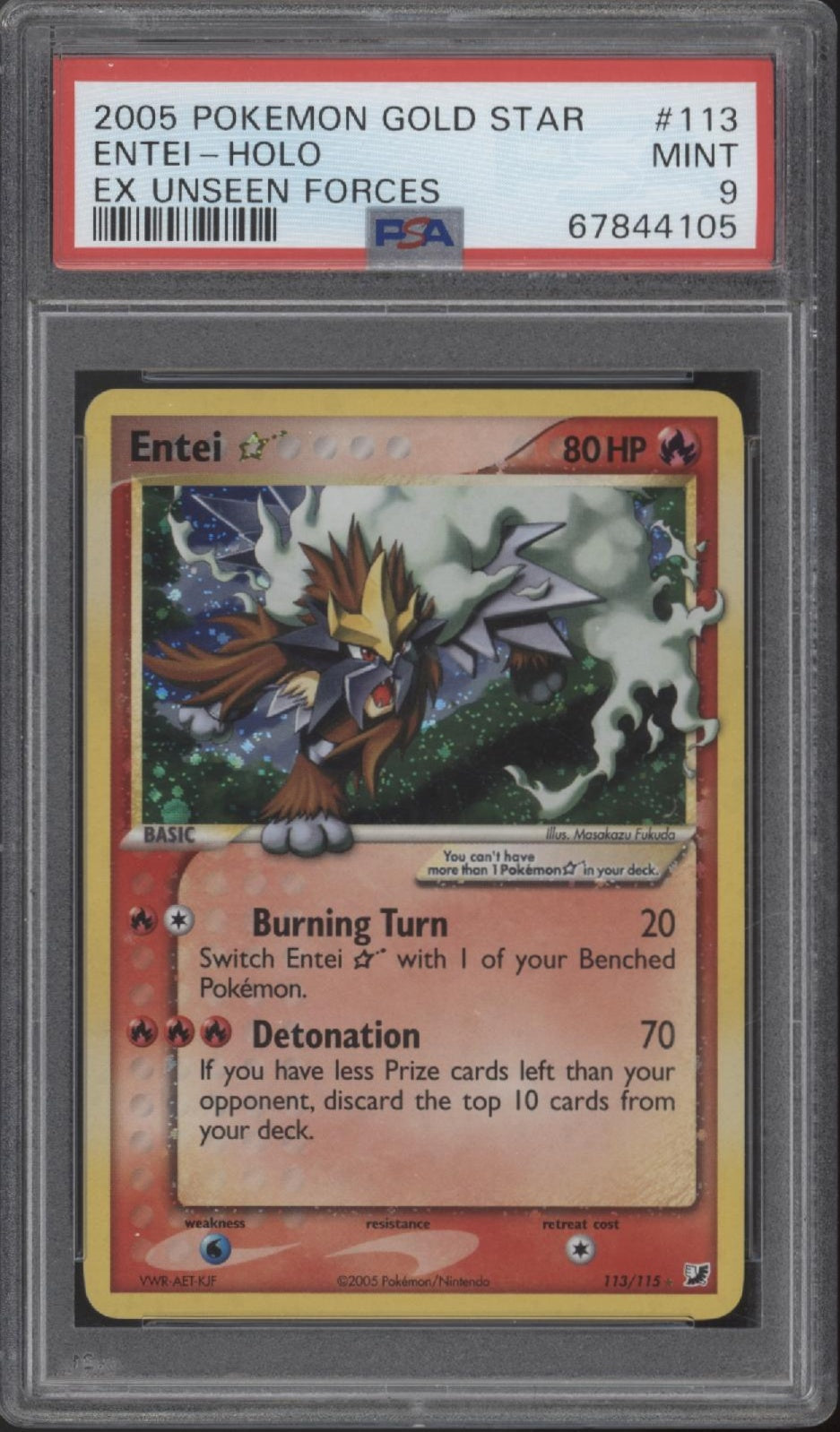 Entei Gold Star Pokemon EX Unseen Forces Holo #113 PSA 9