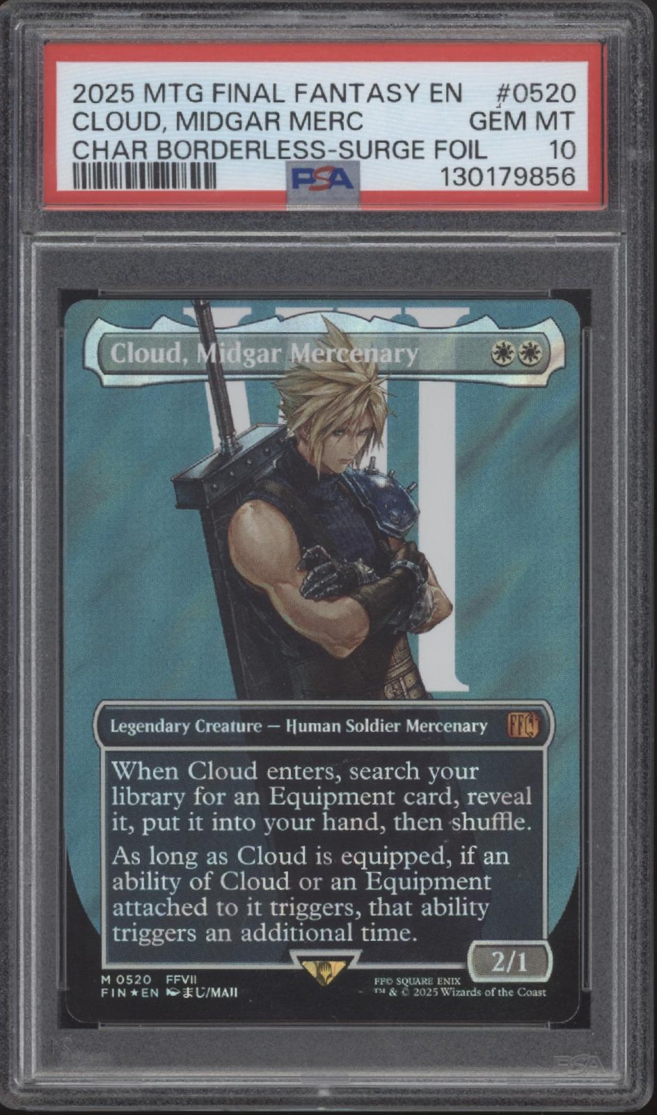 Cloud, Midgar Mercenary MTG Final Fantasy Character Borderless Surge Foil PSA 10