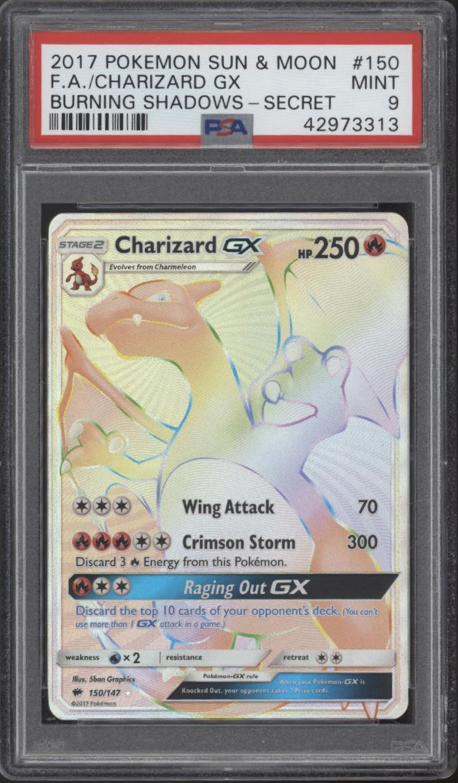 Charizard GX Pokemon Burning Shadows Secret Full Art #150 PSA 9