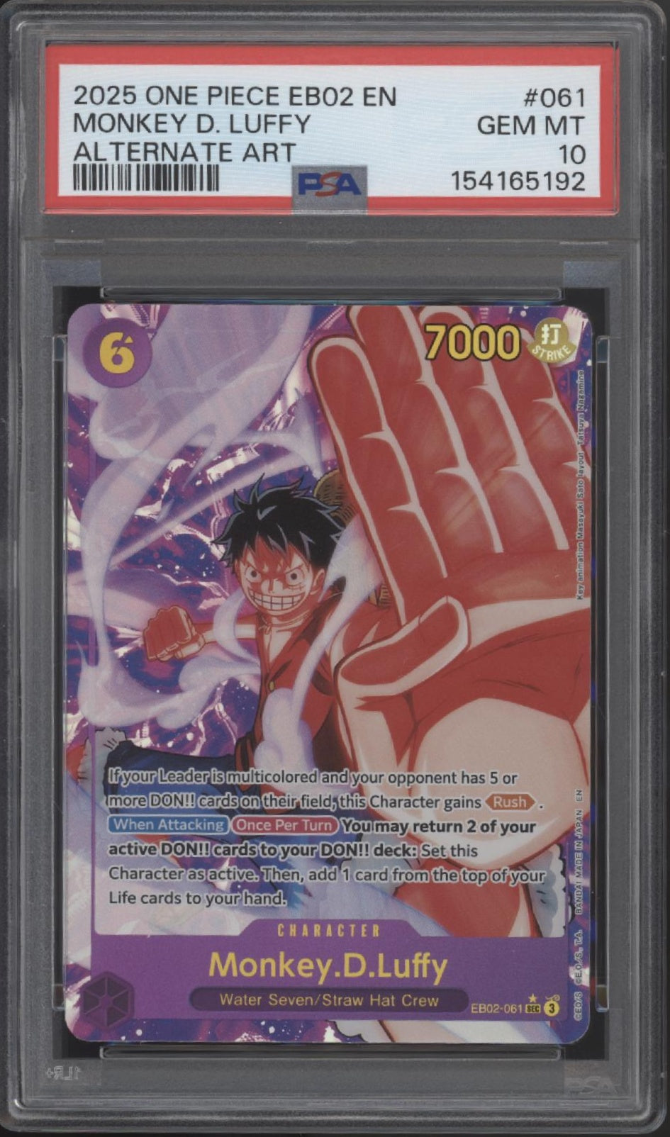 Monkey D Luffy One Piece Card Game EB02 Alternate Art #061 PSA 10