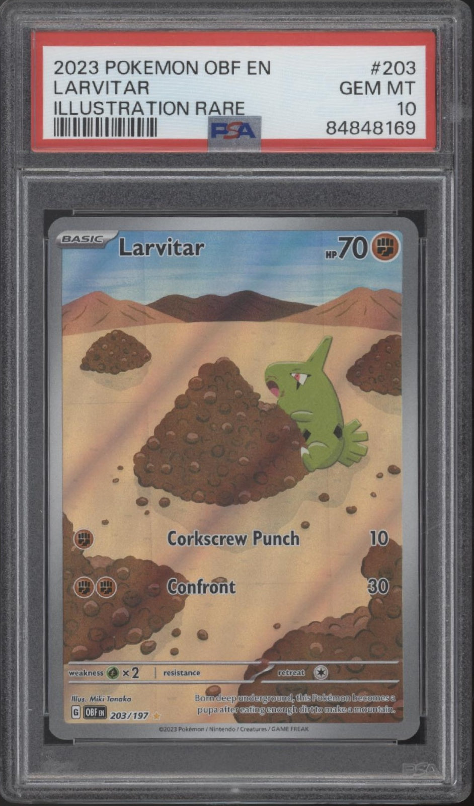 Larvitar Pokemon Obsidian Flames Illustration Rare #203 PSA 10