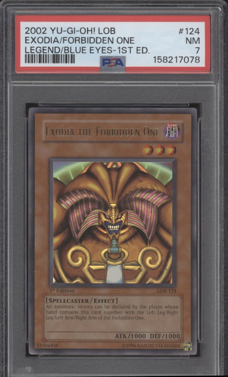 Exodia the Forbidden One Yu-Gi-Oh! Glossy LOB 1st Edition #124 PSA 7