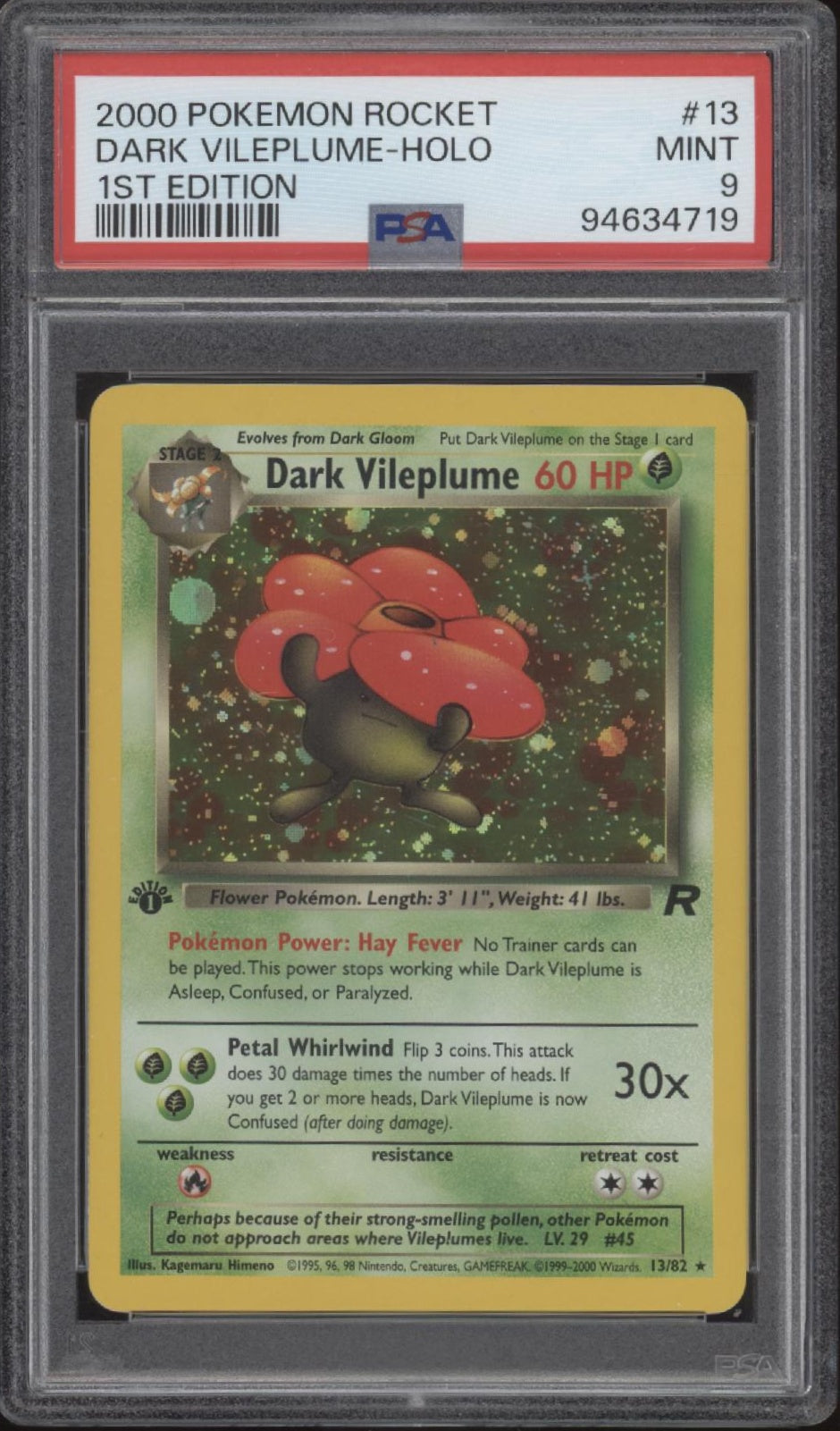 Dark Vileplume Pokemon Team Rocket 1st Edition Holo #13 PSA 9