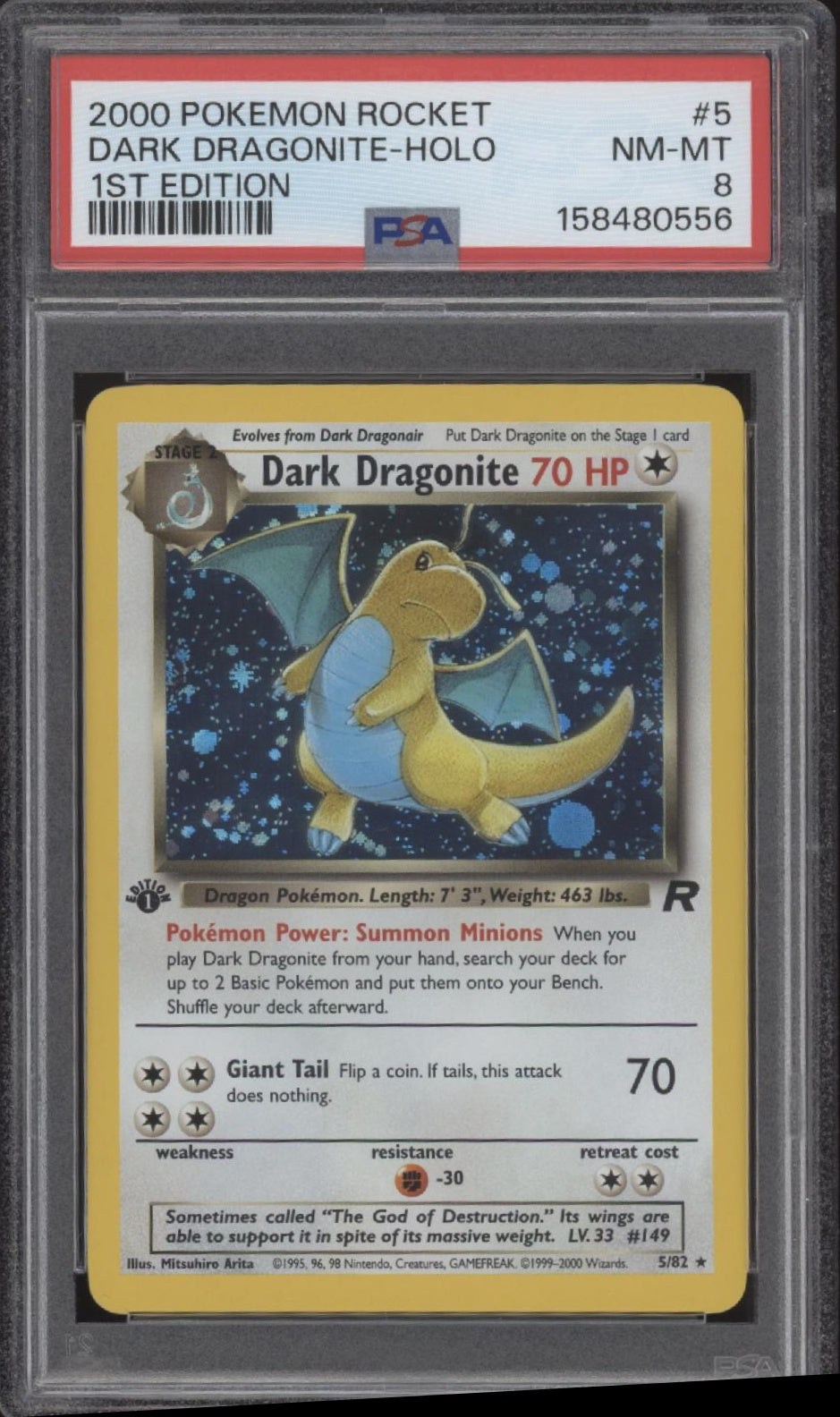 Dark Dragonite Pokemon Team Rocket Holo 1st Edition #5 PSA 8