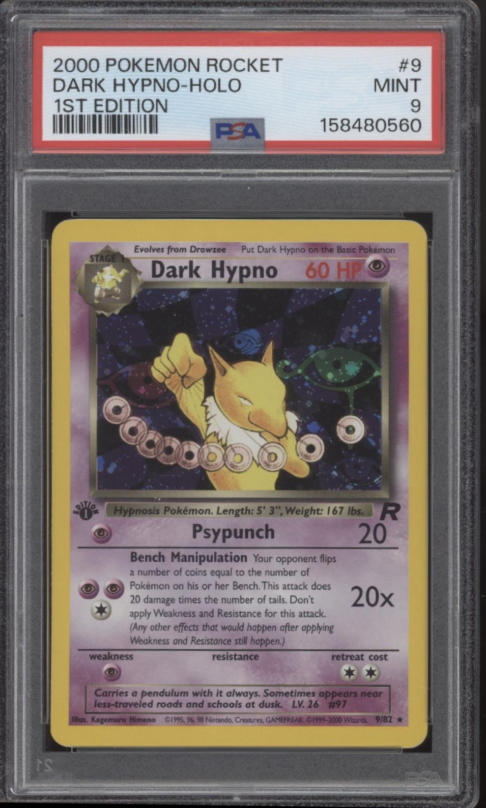Dark Hypno Pokemon Team Rocket Holo 1st Edition #9 PSA 9