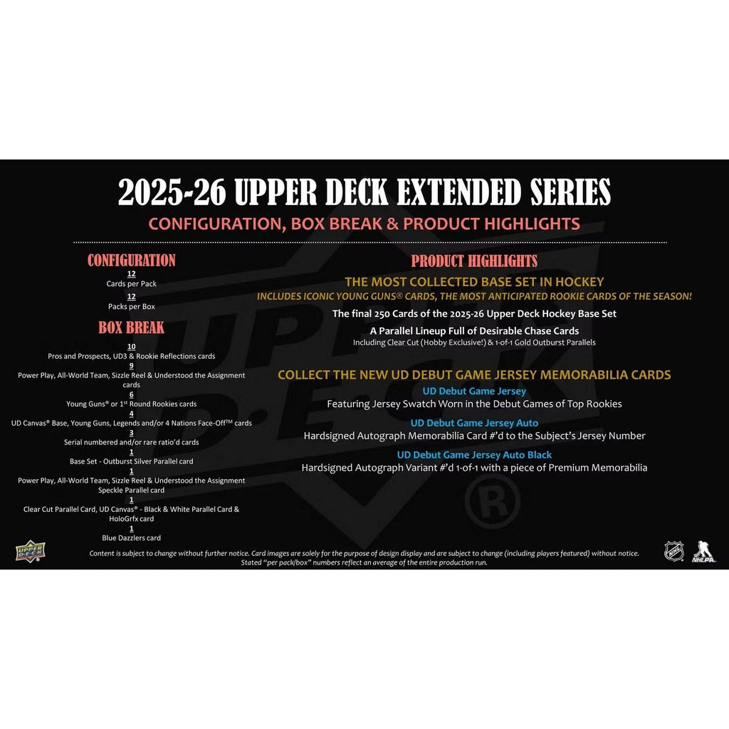 2025-26 Upper Deck Extended Series Hockey Hobby Box *Contact Us To Order*