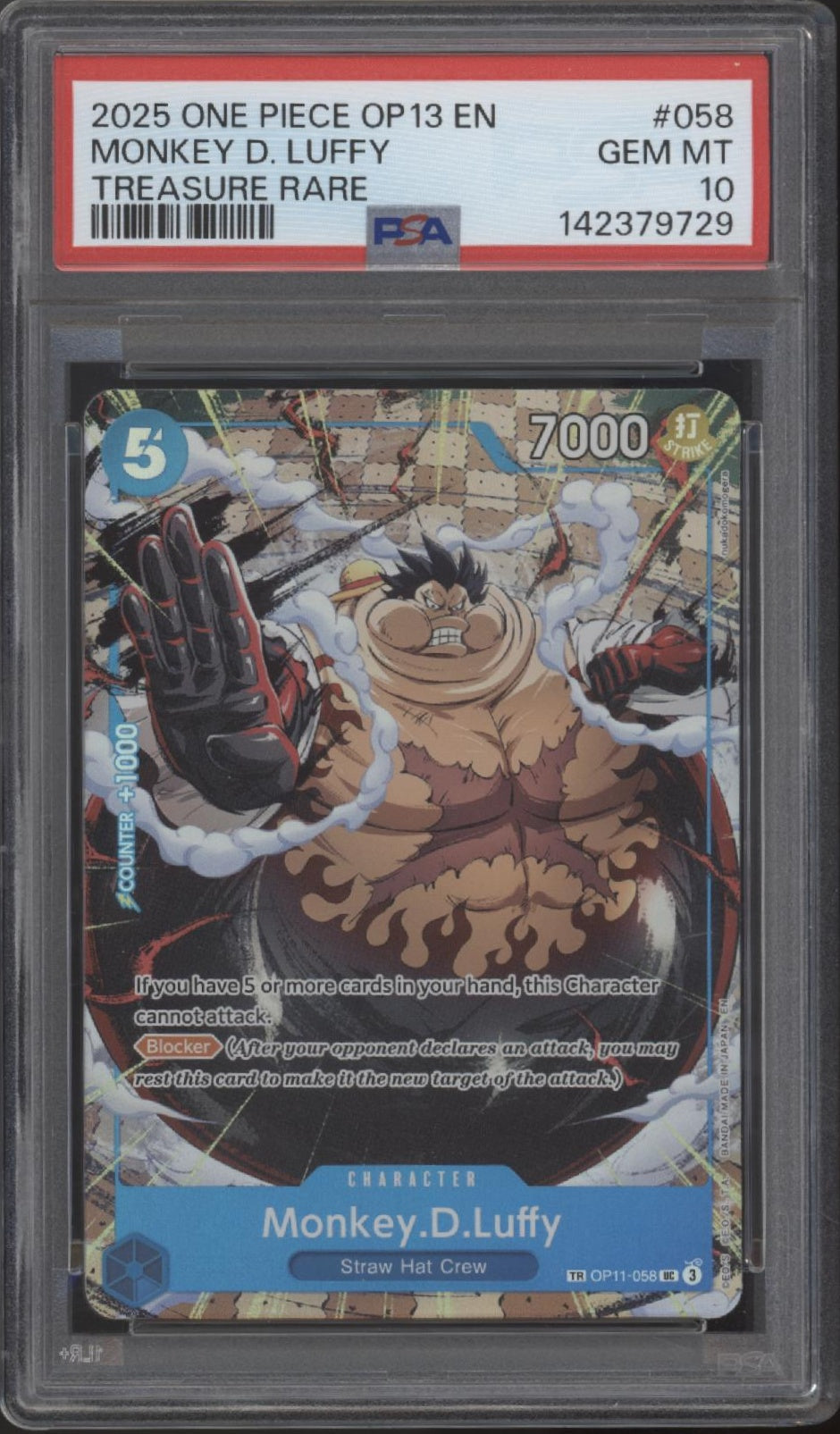 Monkey D Luffy One Piece Card Game OP13 Treasure Rare #058 PSA 10
